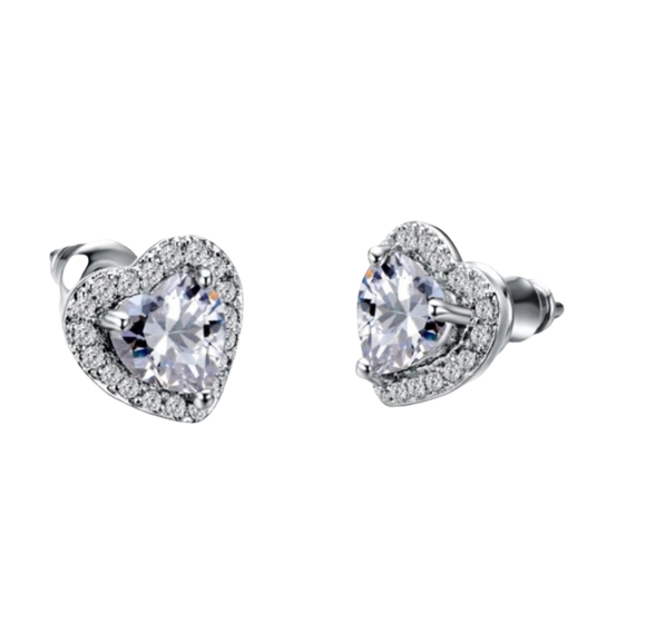 Cubic Zirconia Heart Studs - Picture 1 of 4